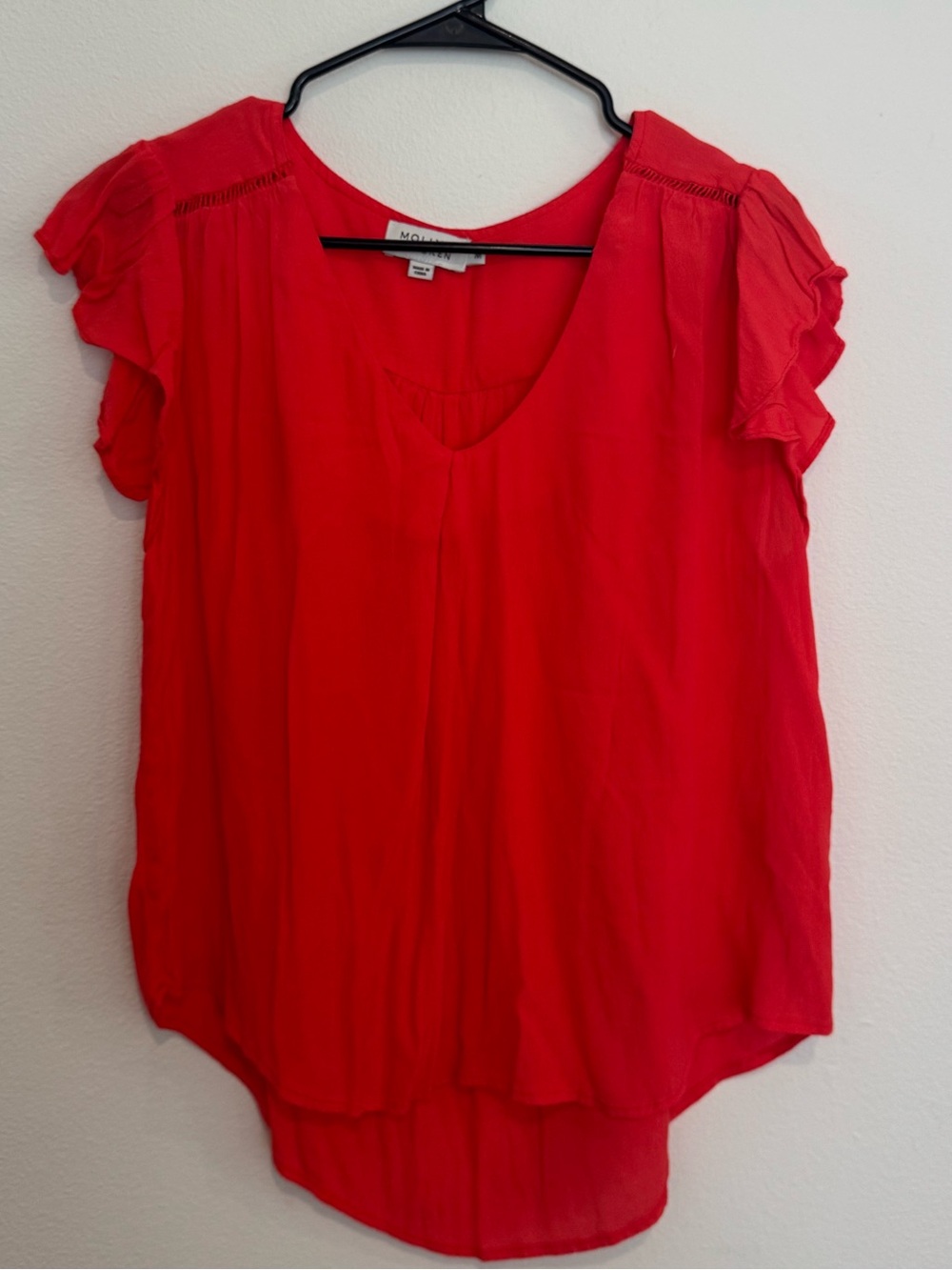 Molly Bracken Red Ruffle Sleeve V-Neck Blouse